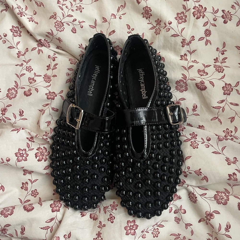 Jeffrey Campbell Black Studded Patent Mary Jane Flats